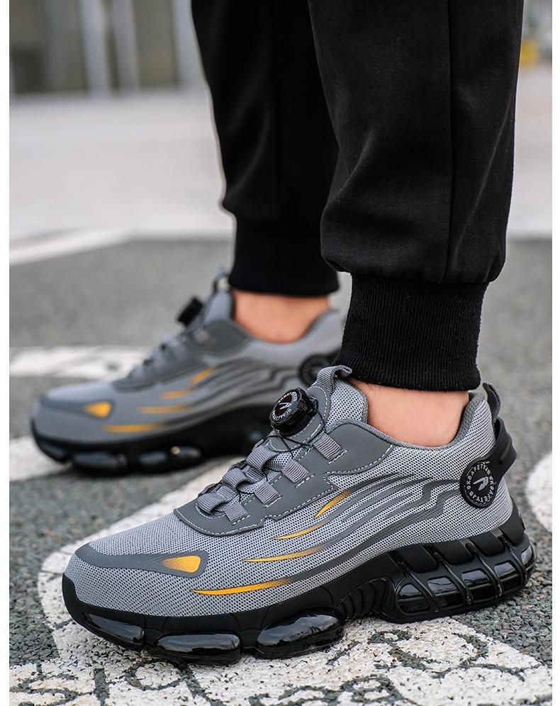 Men's Steel Toe Safety Shoes Puncture Proof And Smash Proof With Swivel Button Contrasting Color Mesh Work Shoes Suitable For Outdoor Work Blue Collar Industrial Construction Outdoorfun Footwear Grey