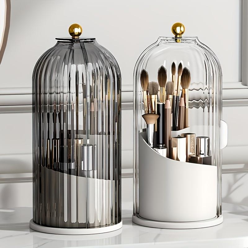 Luxury Birdcage Rotating Makeup Organizer | Clear Dustproof Cosmetic Storage Case | Aesthetic Vanity Decor for Brushes & Lipsticks