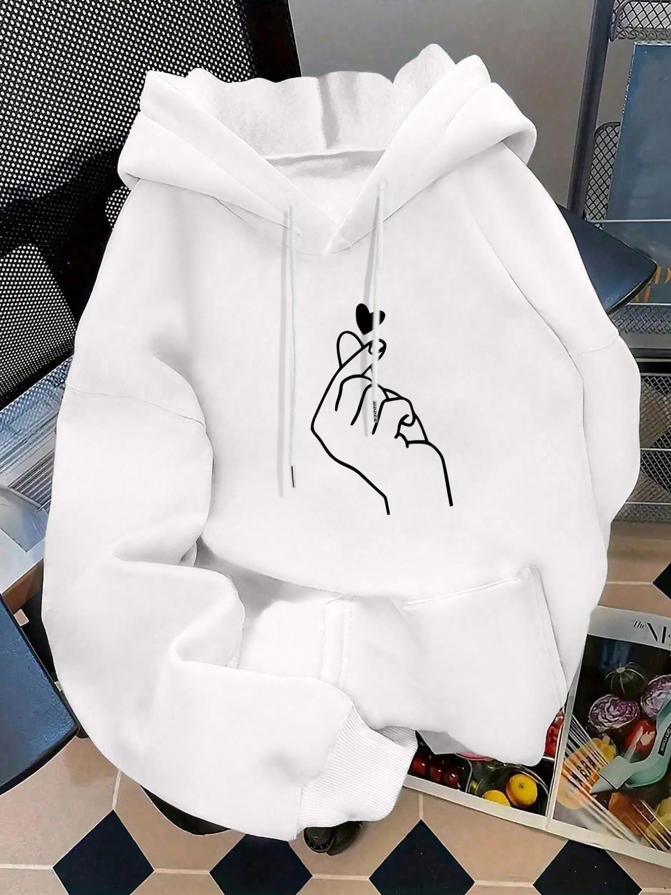 Women's Fashion Graphic Hooded Sweatshirt, Valentine's Day Heart Print Pullover, Kangaroo Pocket, Long Sleeve, Fitted, Casual Fall & Winter Wear