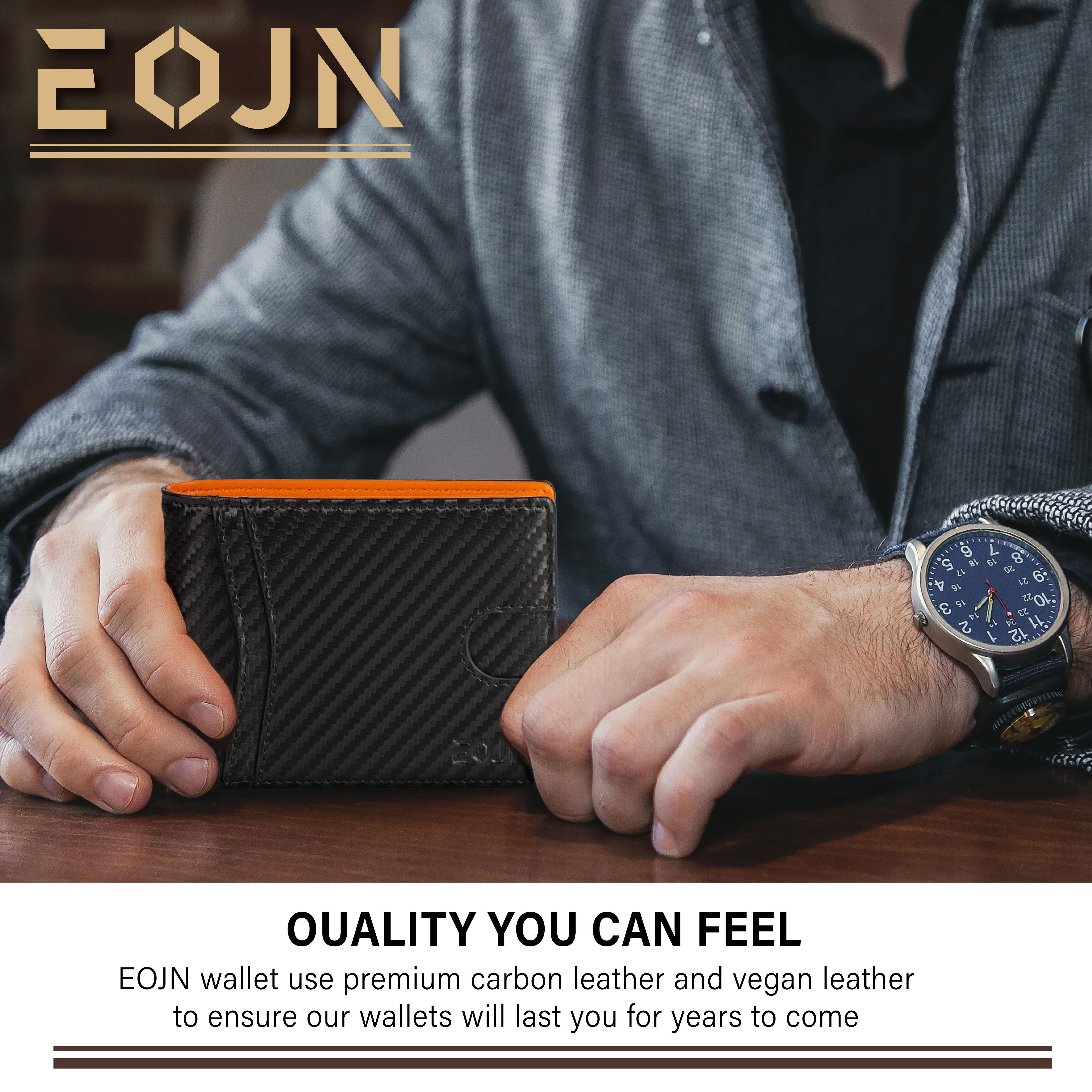EOJN Slim Mens Wallet Front Pocket with 11 Slots Minimalist RFID Blocking Credit Card Holder Carbon Fiber  in Gift Box