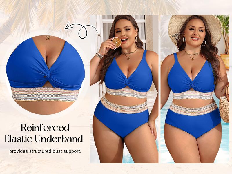 Daci Plus Size Two Piece Swimsuits - High Waisted Bikini for Women Tummy Control Bathing Suits Knot Twist Swimwear 2026