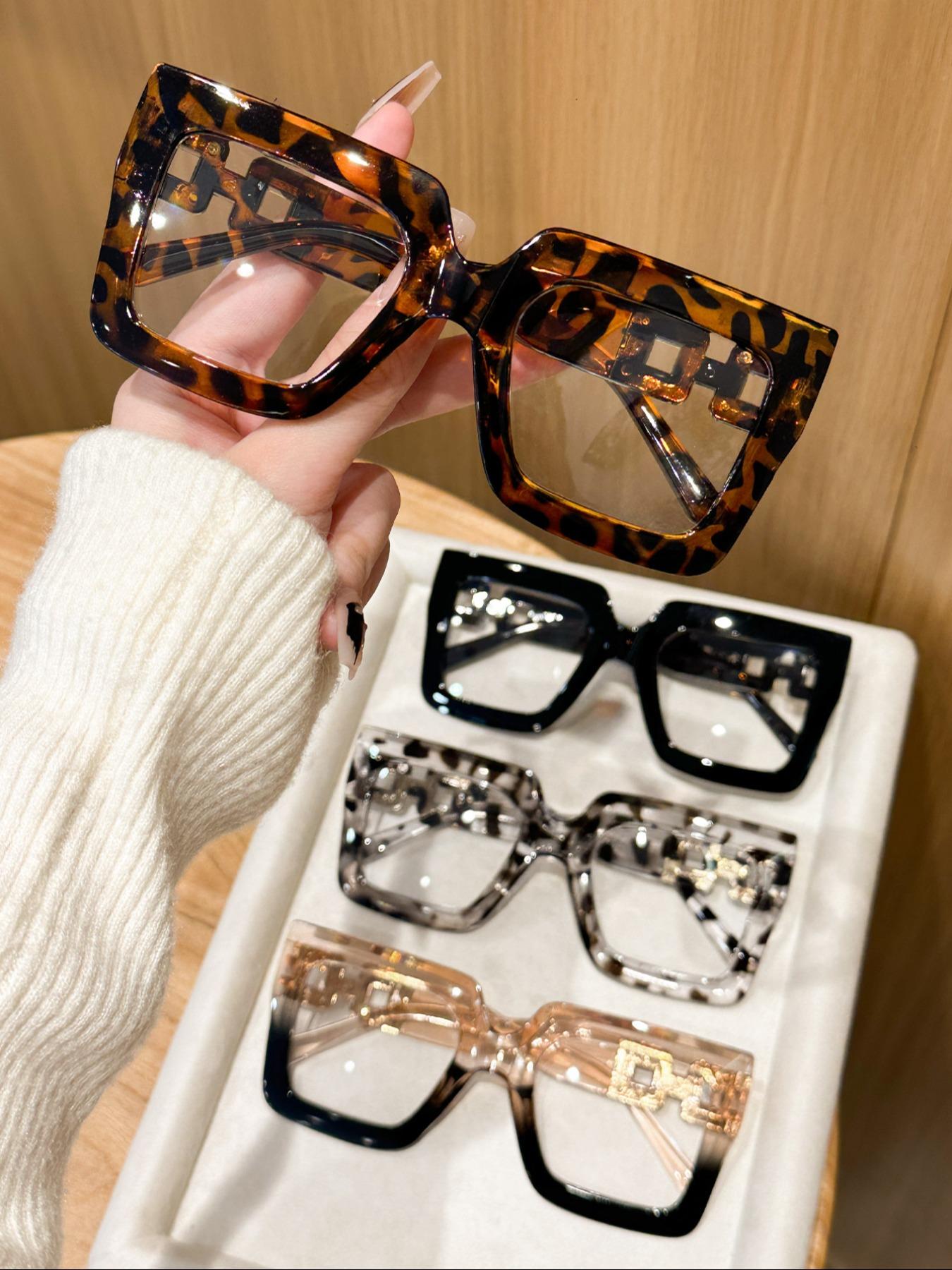 Unisex Fashionable Leopard Pattern Eyeglasses, Stylish Square Frames, Trendy Casual Eyeglasses for Everyday Use, Fashion Accessories for Outdoor Activities, High Quality Eyewear, Classic Fashion Glasses