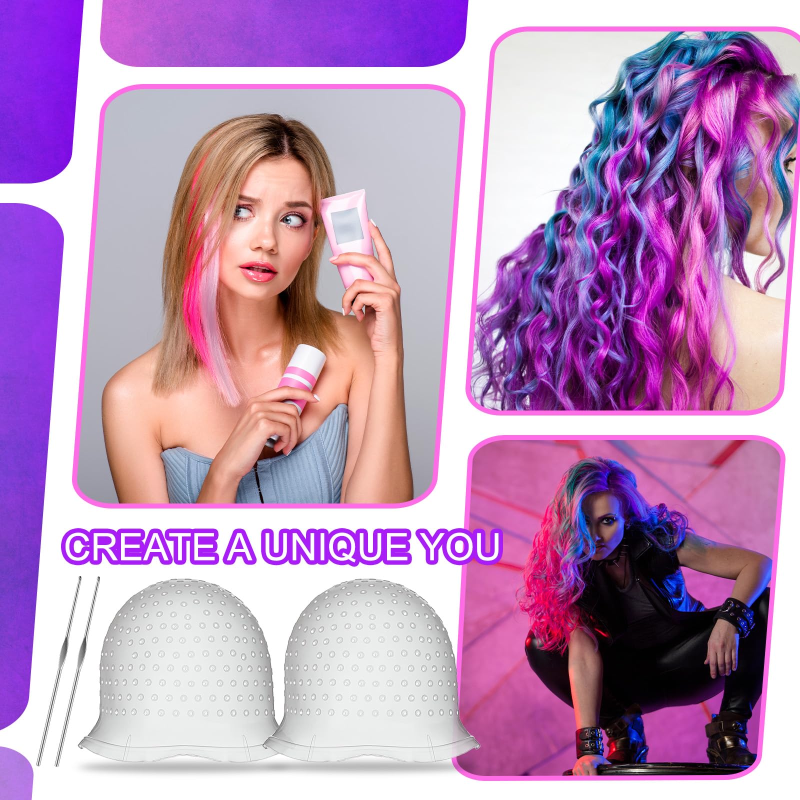 1 Pcs Hair Coloring Highlighting Cap Reusable Silicone Highlight Cap Pull Through Caps for Hair Coloring Frosting Cap with Hook Hair Dye Cap with Holes Hair Salon Tools Hairdressing Highlighting Kit, 1 Pickle Hat + 1 Hook