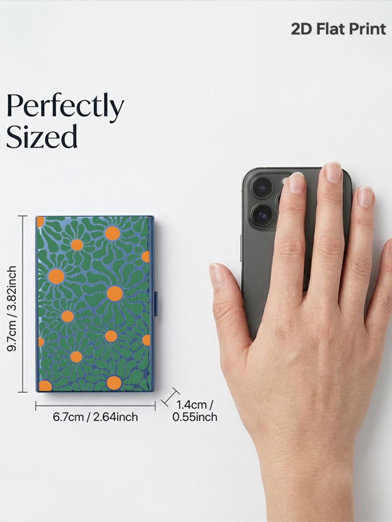 Rfid Anti-Theft Stainless Steel Card Holder, Vintage Daisy Pattern, Slim Wallet for 6 Cards, Unisex Travel & Business Use