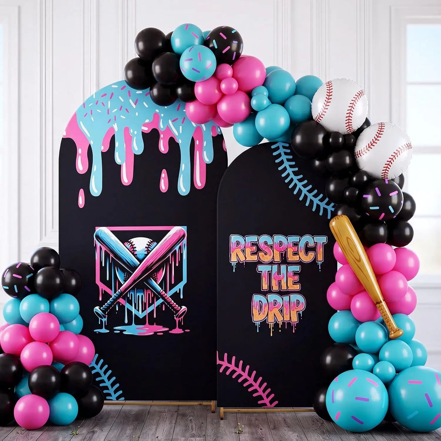 2 Set 6ft 7.2 ft Black Baseball Drip Arch Backdrop Covers