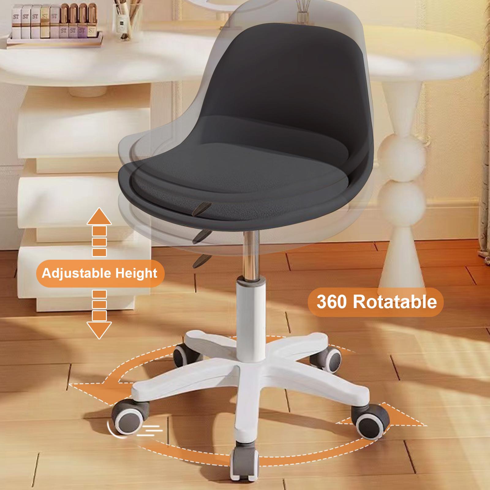 【Black Friday】Small Desk Chair Cute Armless Task Vanity Chair with Soft Padded Cushion, Plastic Height Adjustable Home Office Chairs for Teens Girls