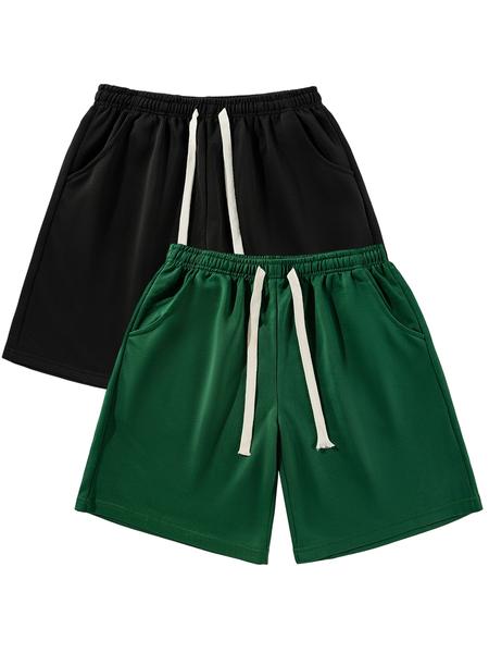 Men's Solid Drawstring Waist Shorts, Casual Comfy Breathable Side Pocket Shorts for Summer, Men's Bottoms for Daily Wear