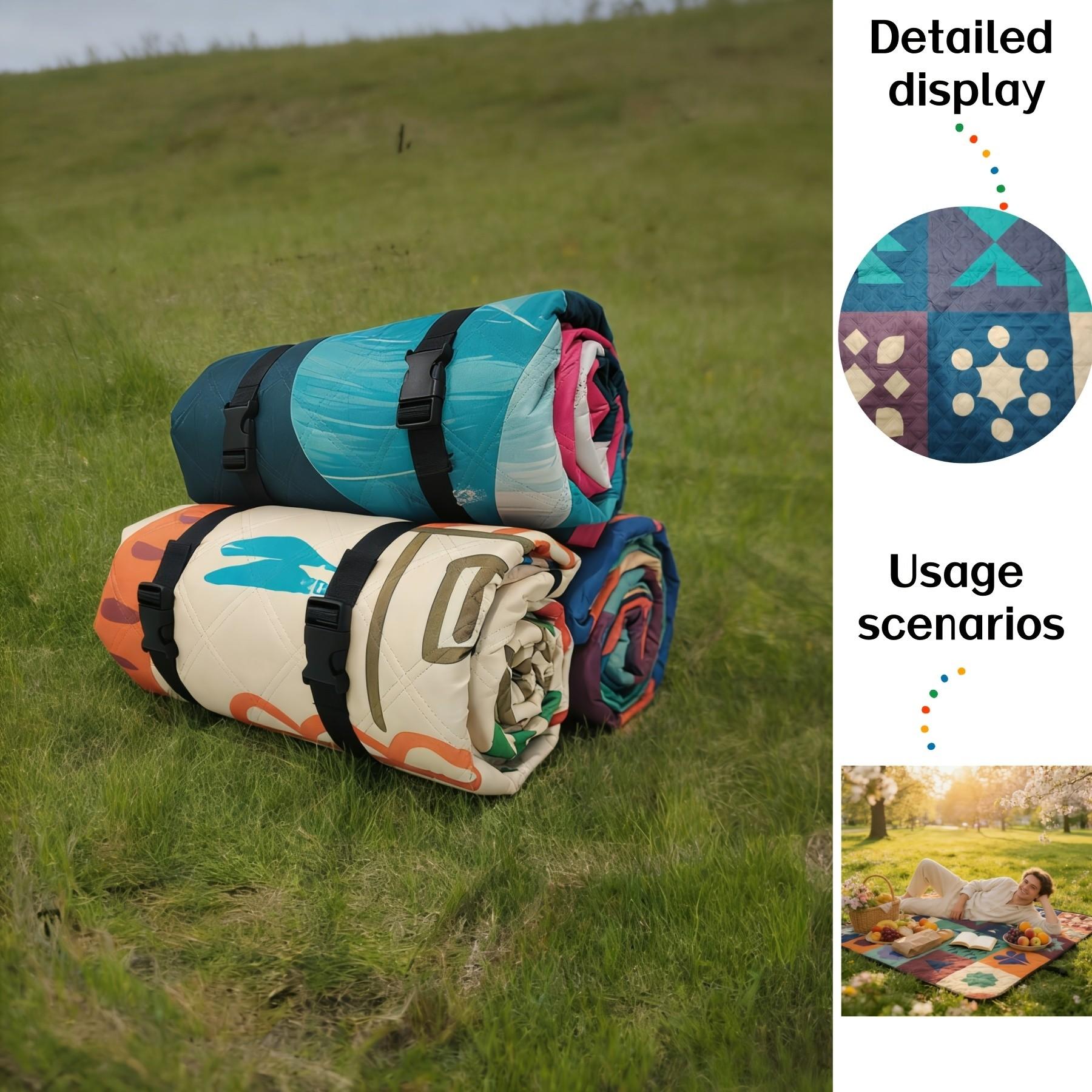 Extra Large 78x78 Inch Foldable Picnic Blanket, Soft Thick Layered Design, Floral Fruit Print, PU Coated Oxford Fabric, Hand Wash Only