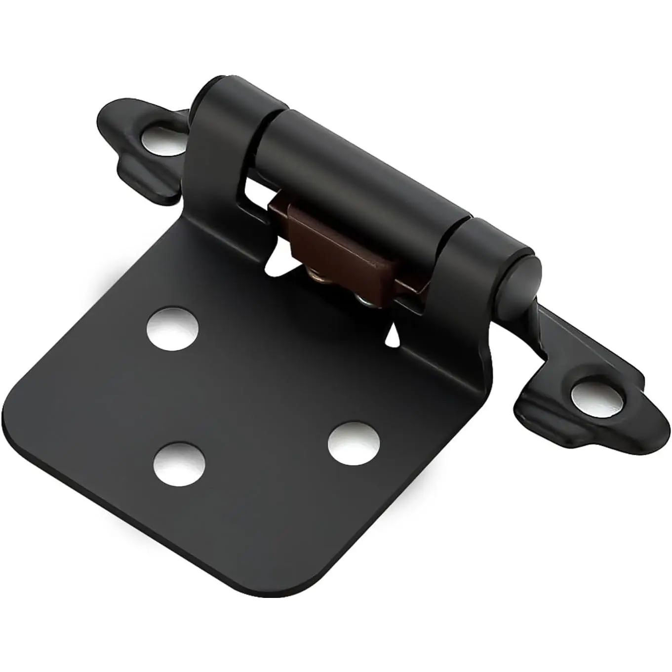 GJAHSH 10 Pack (5 Pairs) Matte Black Cabinet Hinges, 1/2 Inch Overlay, Self-Closing Kitchen Cabinet Hardware, Semi-Concealed Face Mount Hinges with 50 Screws and 10 Door Bumpers for Cupboard Door Updates