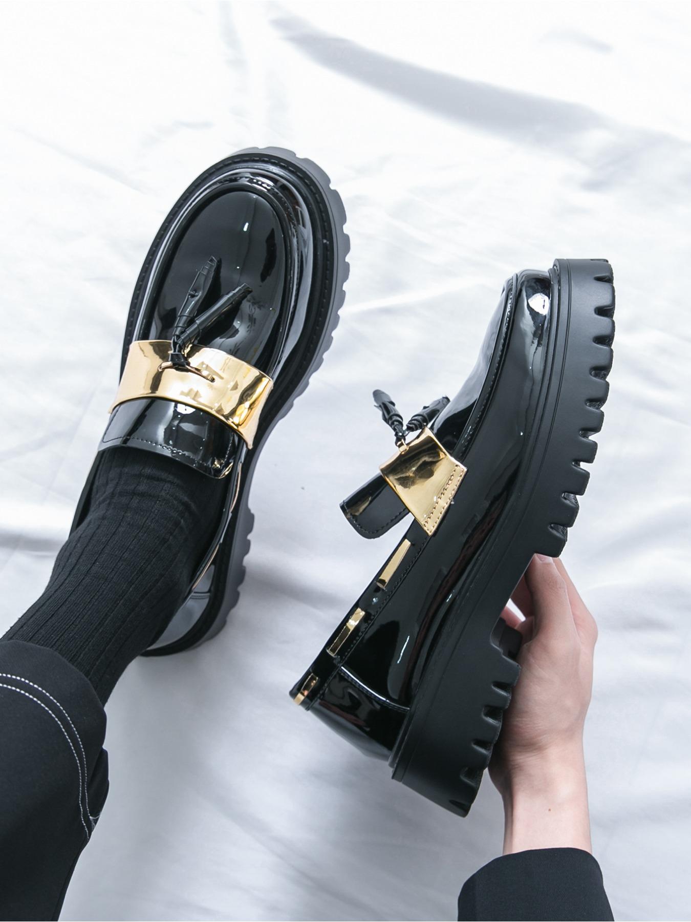 Men's Casual Footwear - Lace-Up Shiny Oxford Shoes - Round-Toe Low Heel Comfortable Derby Casual Shoes - Timeless Business Office Formal Footwear