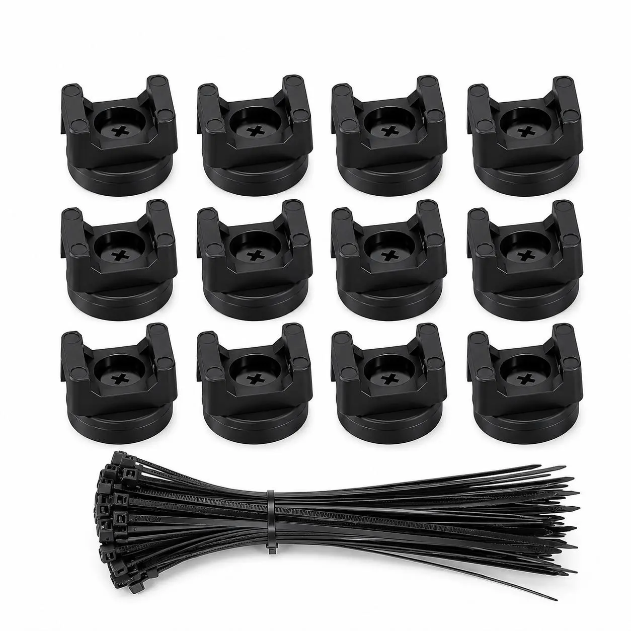 Magnetic Cable Tie Mounts (12/24/36PCS) with 60 Nylon Zip Ties, 360-Degree Rotatable Cable Management Bases for Metal Surfaces, Desk, Garage Wiring
