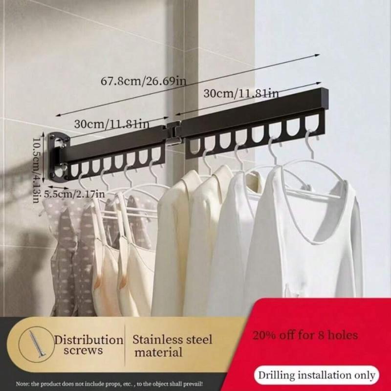 Heavy Duty Foldable Wall Drying Rack 8 Slot Space Efficient Wall Hanging Garment Organizer Durable Stainless Steel Construction Hanger Rack