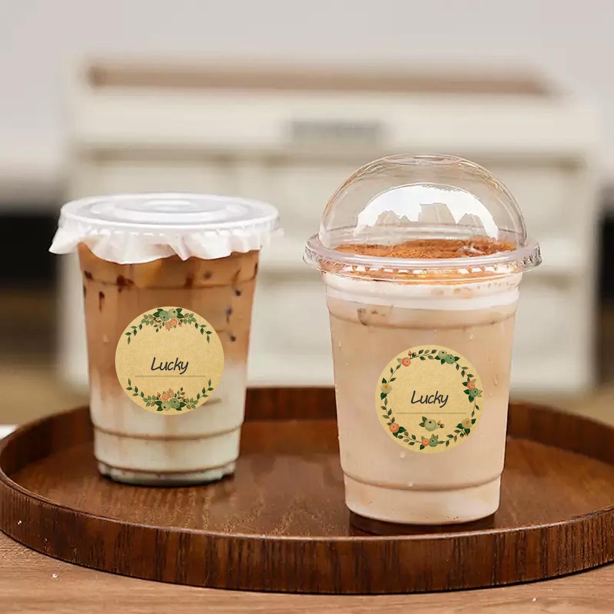 1 Roll 500 Pages Cowhide Paper Stickers, Floral Pattern Sticker, Round Wreath Pattern Labels for Cans, Food Storage, Christmas and Valentine's Gift Bags Sealing