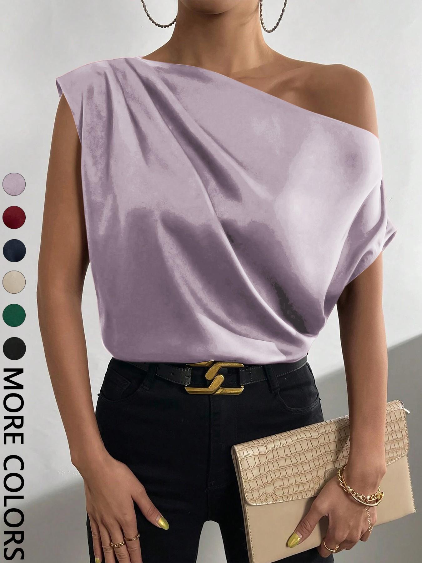 Women's Plain Blouse, Chic Casual One Shoulder Top for Daily Wear, Ladies Clothes for All Seasons