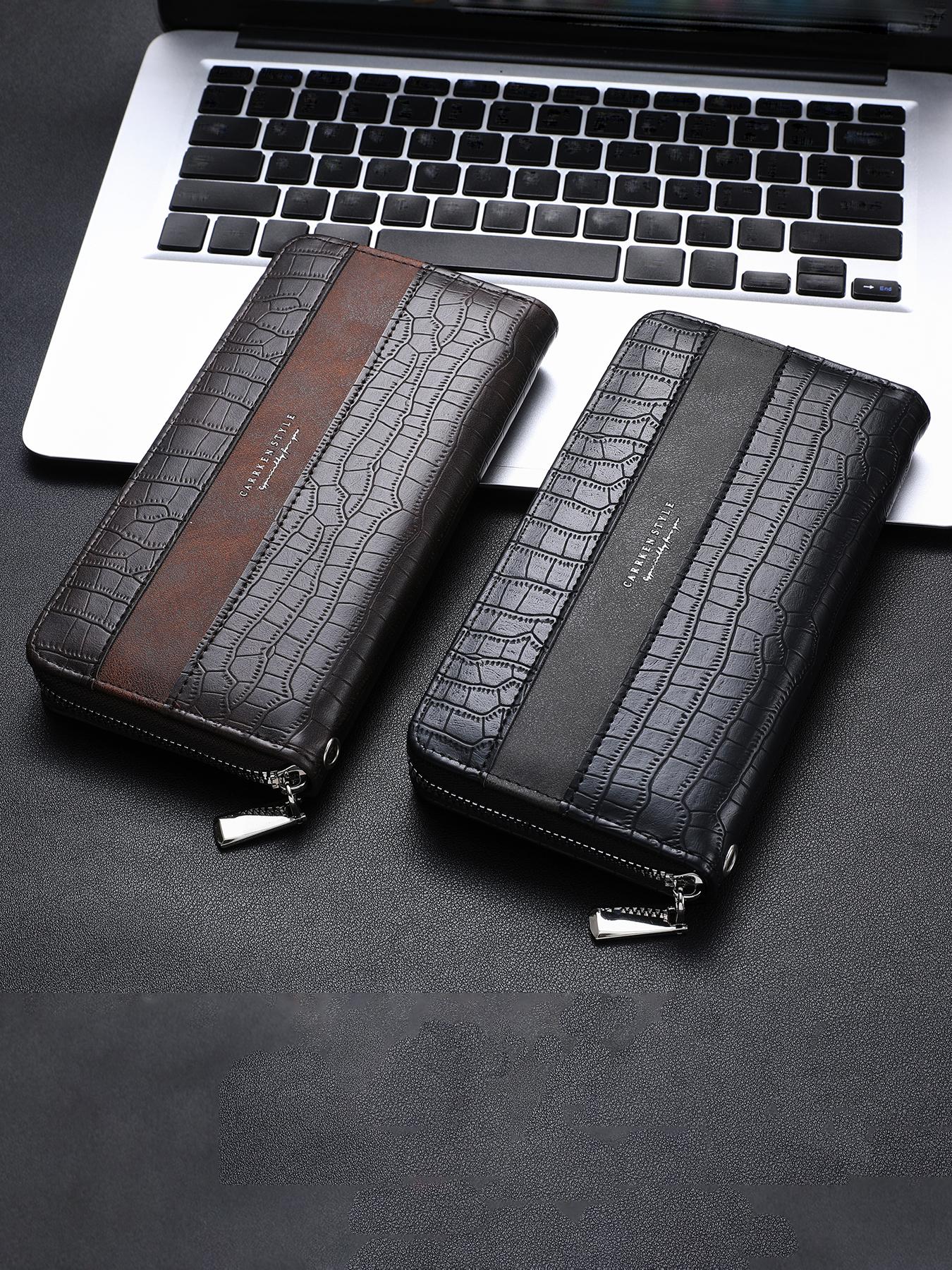 Men's Business Stone Texture Zipper Clutch Bag, Fashion Color Block Design, Multi-Functional Large Capacity Wallet, Gift for Boyfriend Father Son, Men Gifts