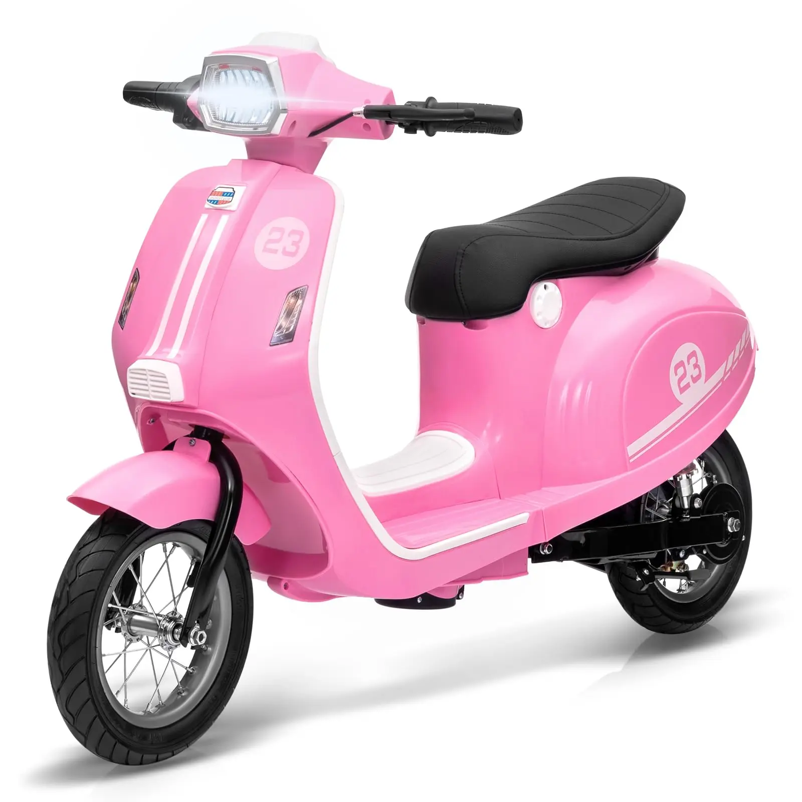 Kids' 24V Pink Electric Ride-On Motorcycle Dual Motors, Waterproof, 350W, PP Plastic, 12" Pneumatic Tires & Shock Springs, 5-14 mph, Unisex
