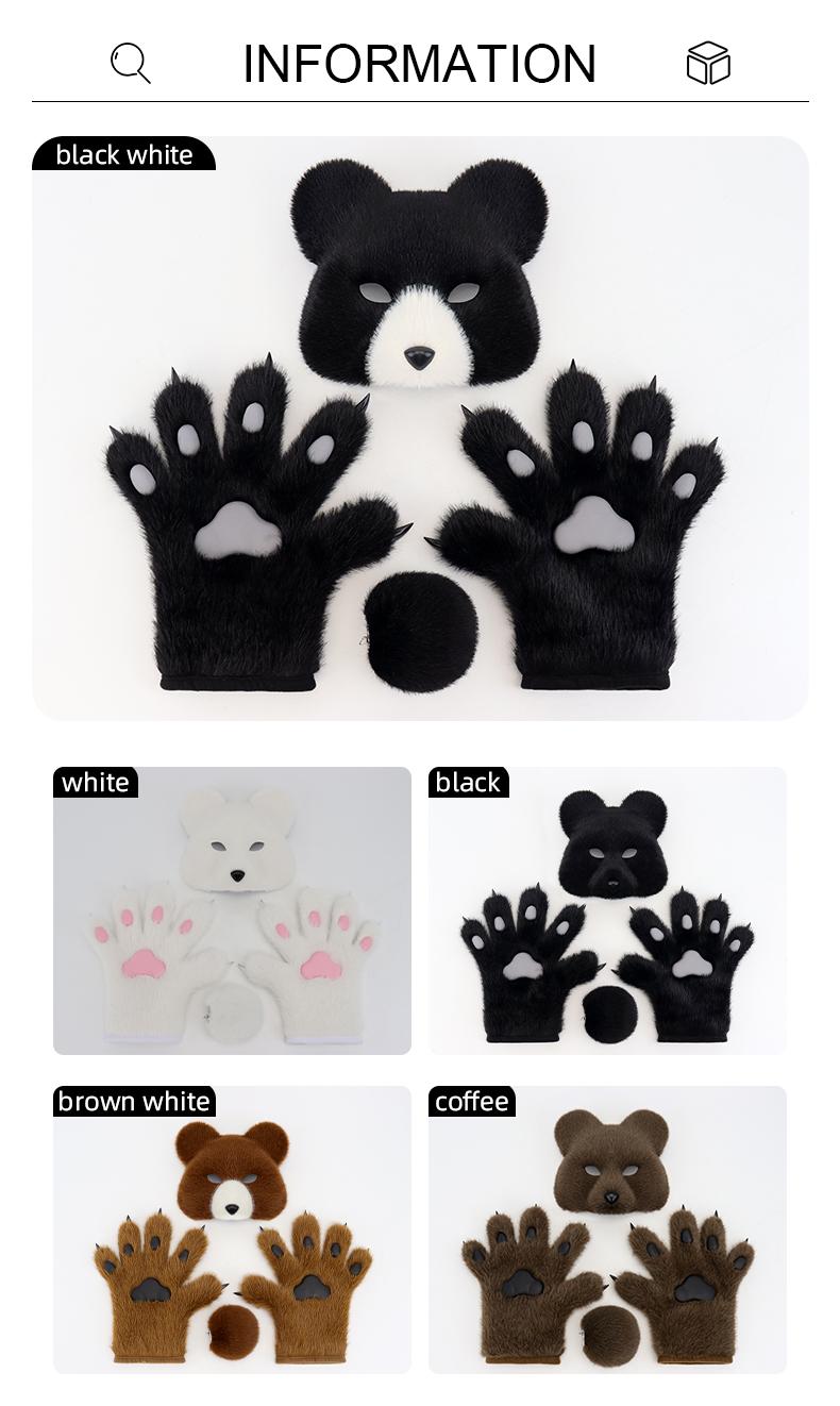 Furry Black Bear Cosplay Set – Plush Bear Mask, Paw Gloves & Tail for Halloween, Costume Parties & Cosplay Events