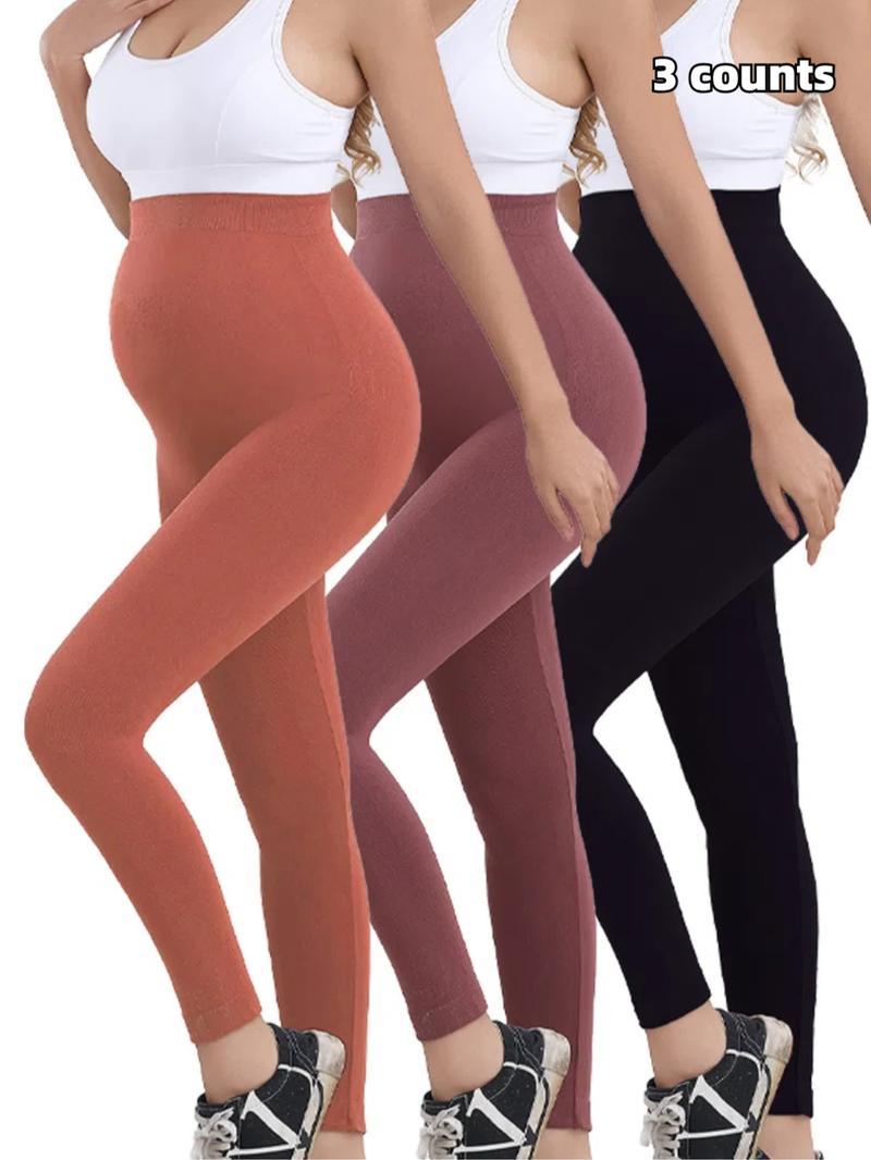 Maternity Solid Color High Waist Leggings, Casual Fit Maternity Comfy Seamless Skinny Pants for, Pregnancy & Postpartum, Maternity Bottoms for All Seasons, Maternity Clothes