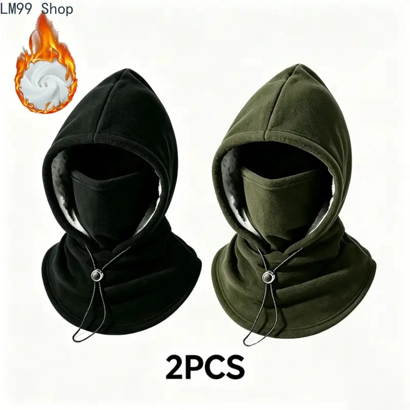 2 Pack Balaclava Fleece Winter Hat with Face Mask One Piece Flannel Warm Beanie Cap Hooded Scarf Neck Visor Warmer Windproof Cold Weather Gear for Outdoor Cycling Skiing Running Men Women