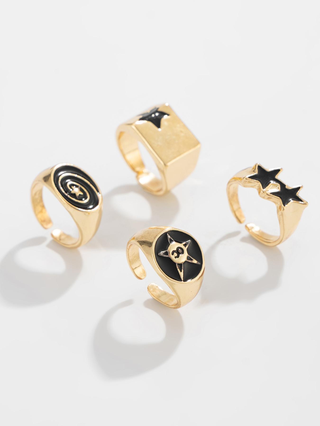 Vintage Star Head Ring Set, Dark Punk Joint Rings, Holiday Gift, Street Style Charm Accessories, 4 Piece, Stackable Rings, Statement Multi Ring, All Seasons