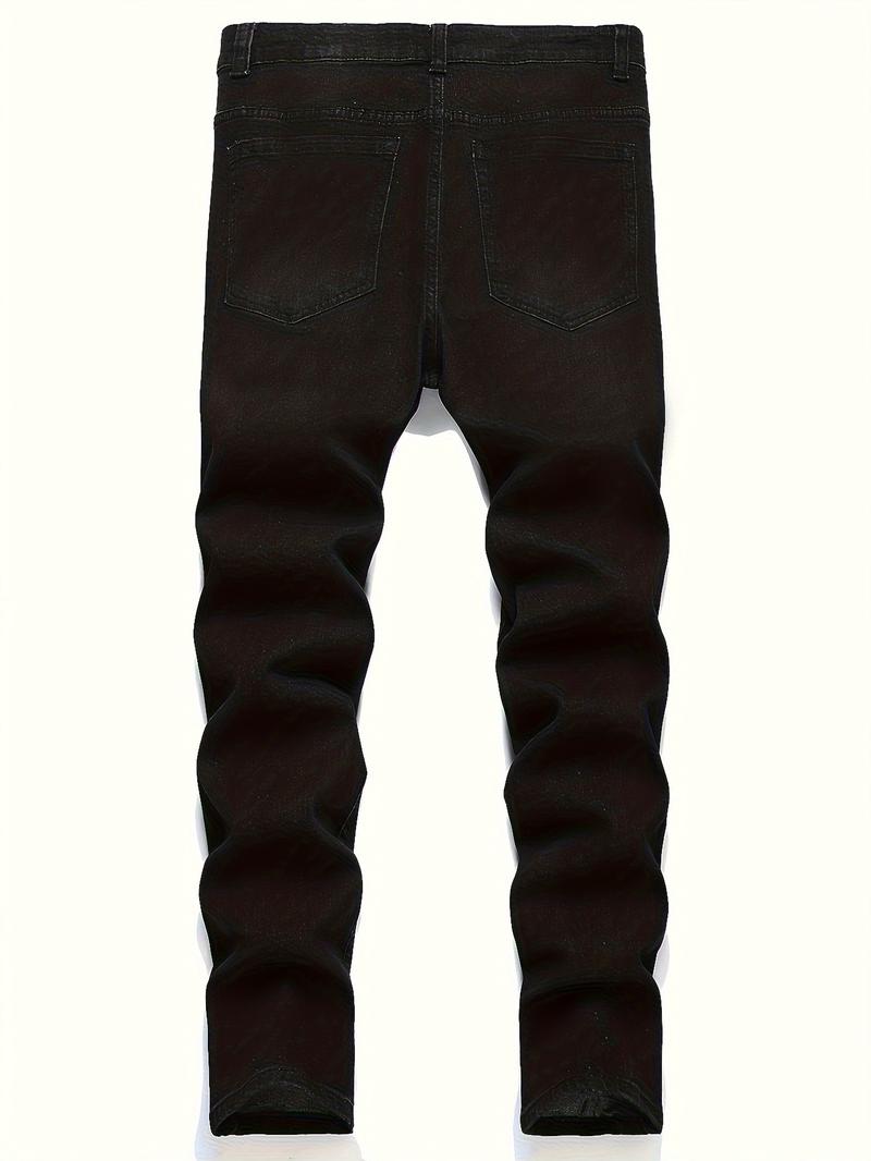 Men's Black Slim Fit Ripped Jeans - Distressed Denim Pants with Holes, Trendy Streetwear & Versatile Styling Fashion Men's Black Slim Fit Ripped Jeans - Distressed Denim Pants with Holes, Trendy Streetwear & Versatile Styling Fashion