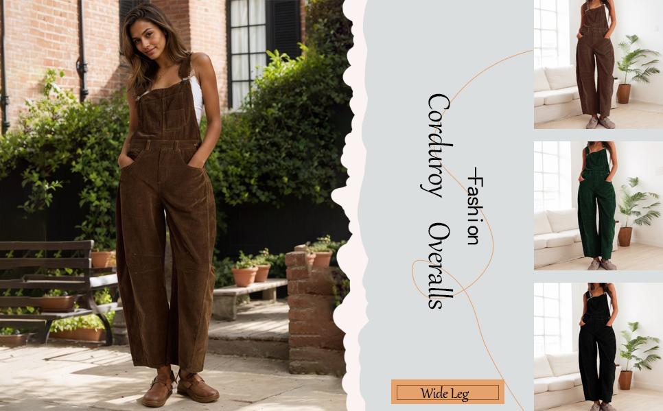 Molitree Women's Corduroy Overalls Barrel Wide Leg Bib Pants Adjustable Romper Jumpsuit with Pockets Casual Wideleg Womenswear Brown Molitree Women's Corduroy Overalls Barrel Wide Leg Bib Pants Adjustable Romper Jumpsuit with Pockets Casual Wideleg Womenswear Brown