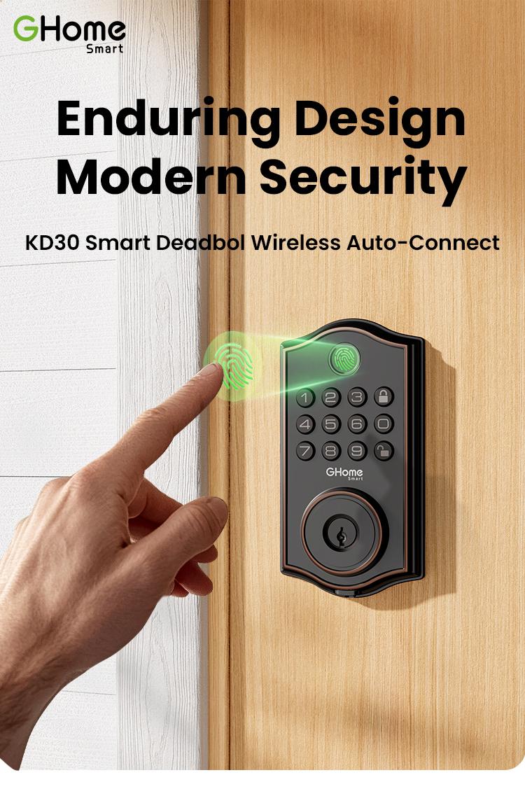 GHome Smart Fingerprint Door Lock, Keyless Entry Deadbolt with App Control, Auto Lock, Easy Installation, and Waterproof Design for Home and Apartment, Black