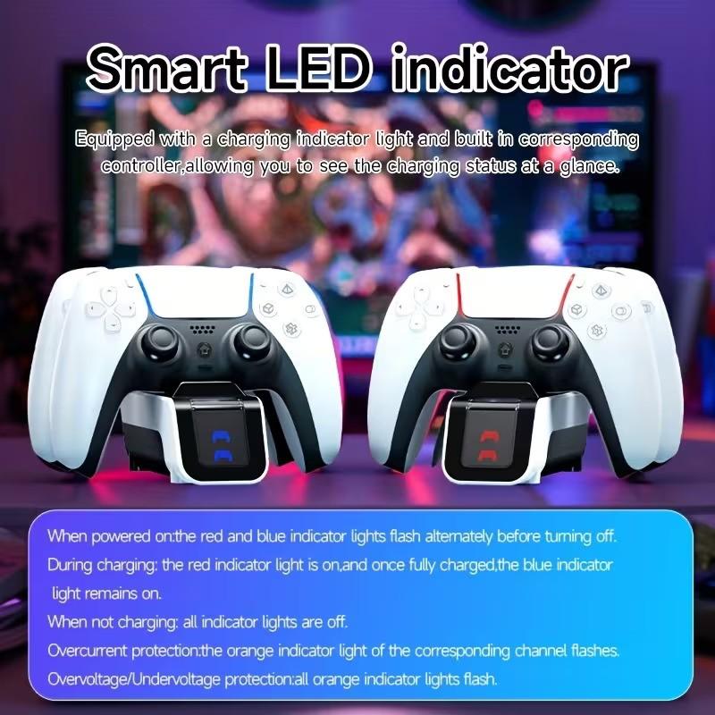 Ps5 Controller Charging Base with Breathing Light, Anti-Slip Abs Material, Dual Fast Charging Handles, Mechanical Design