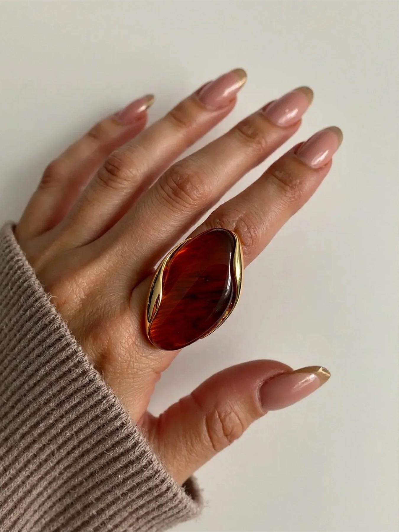 Vintage Marbled Resin Stainless Steel Adjustable Ring, Simple Elegance Women's Daily Versatile Gift, Stylish and Precise Jewelry