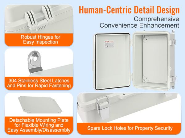 VEVOR Outdoor Electrical Junction Box, 11.81x 7.87x 7.08 in, ABS Plastic Electrical Enclosure Box with Hinged Cover Stainless Steel Latch, IP67 Dustproof Waterproof for Outdoor Electrical Projects