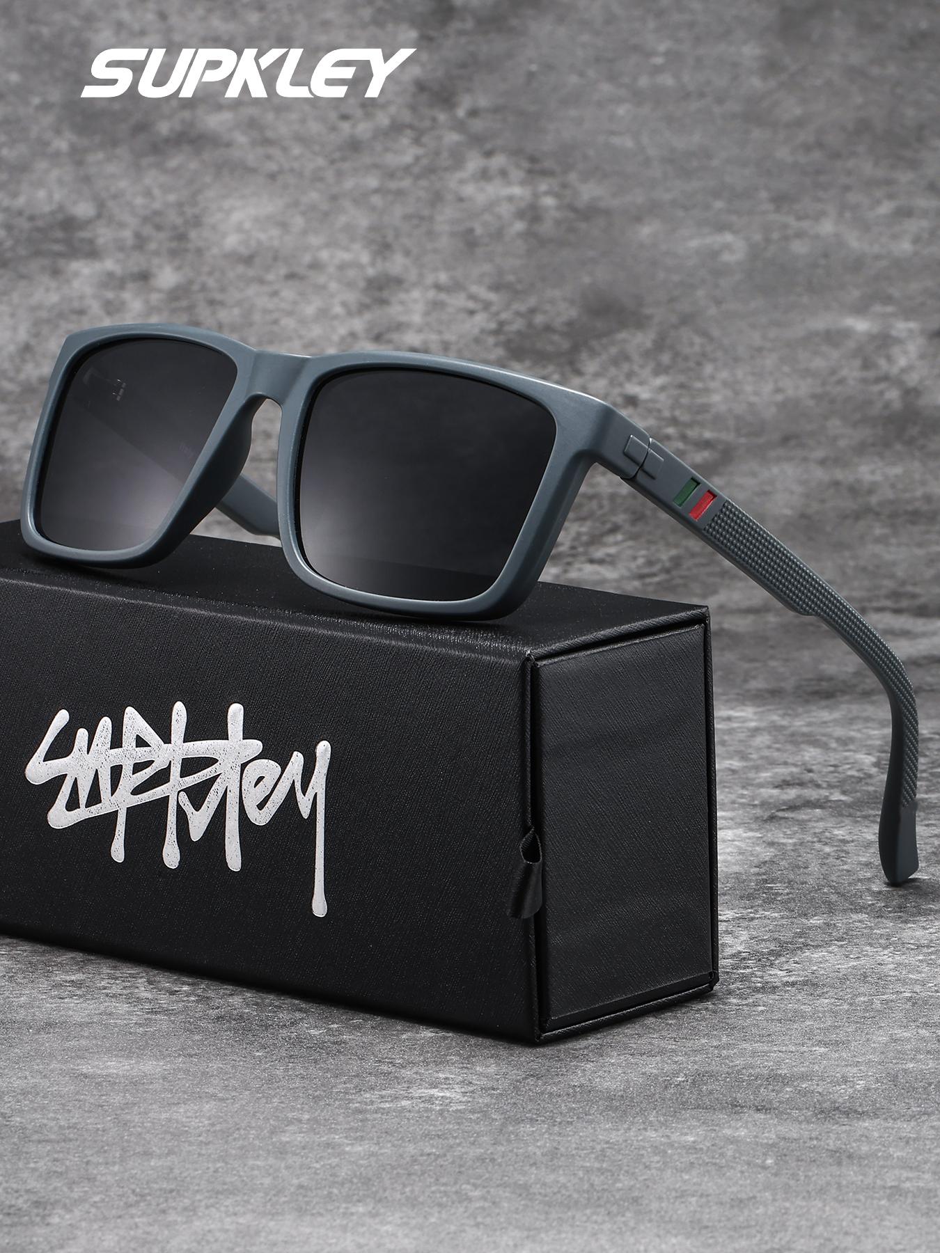 Unisex Chic Black Square Sunglasses Black Thick Geek-Chic Geometric Gradient Sunglasses with  main image 3