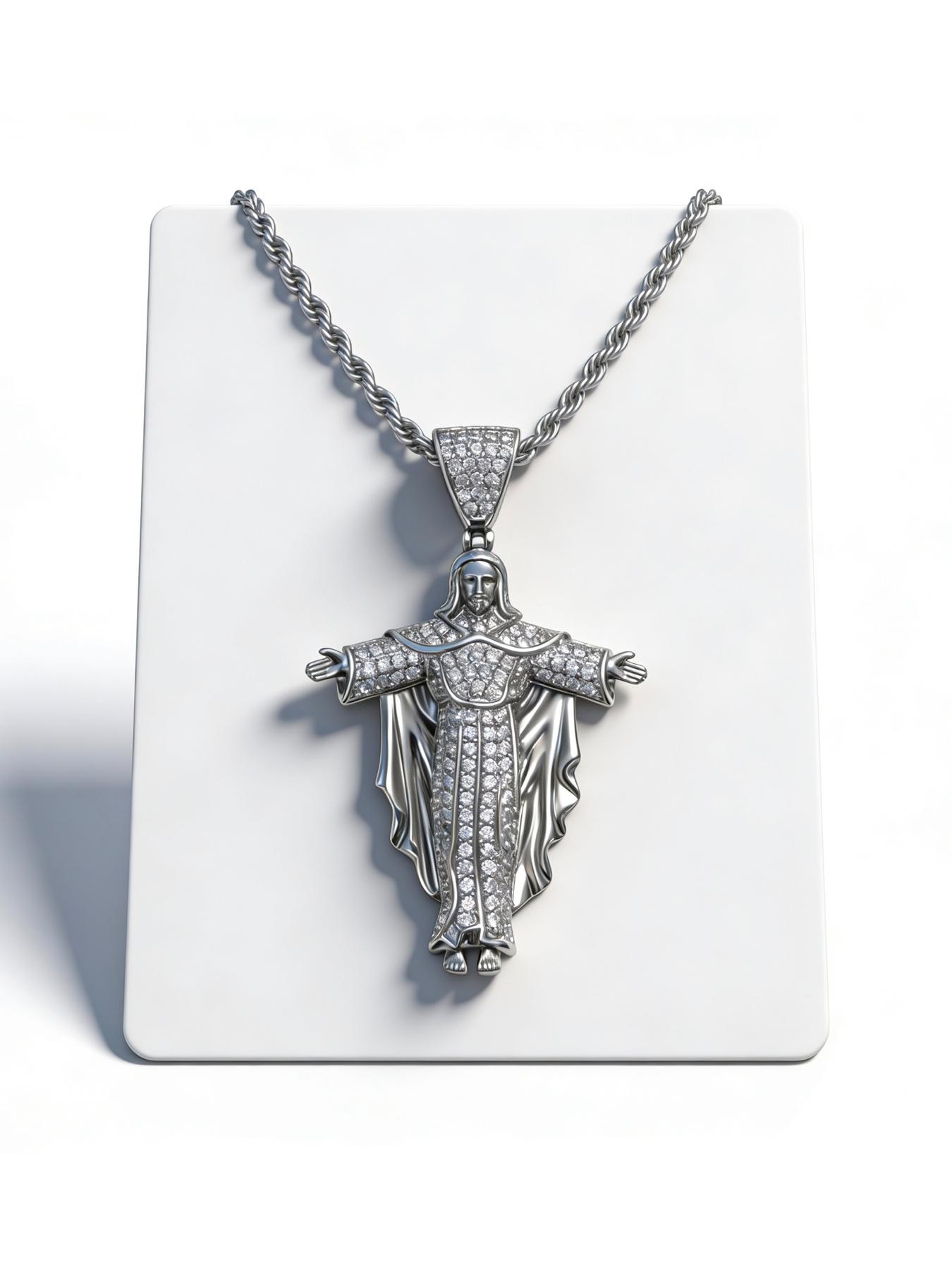 16K Copper Inlaid Zircon New Hip-hop Portrait Cross Pendant Necklace # Jewelry / Stainless Steel Chain / Colorfast / Hypoallergenic / Couple / Festival / Party / Ideal Gift