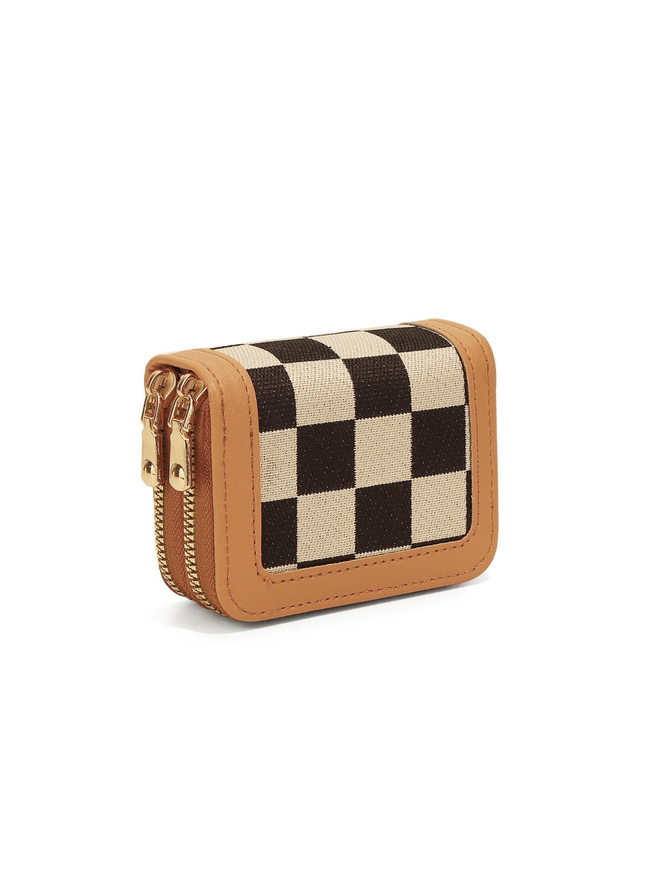 Checkered Color Block Women's Wallet, Large Capacity, High-End Two-Fold Multi-Card Slot, Coin Purse, Fashionable Ladies' Accessory
