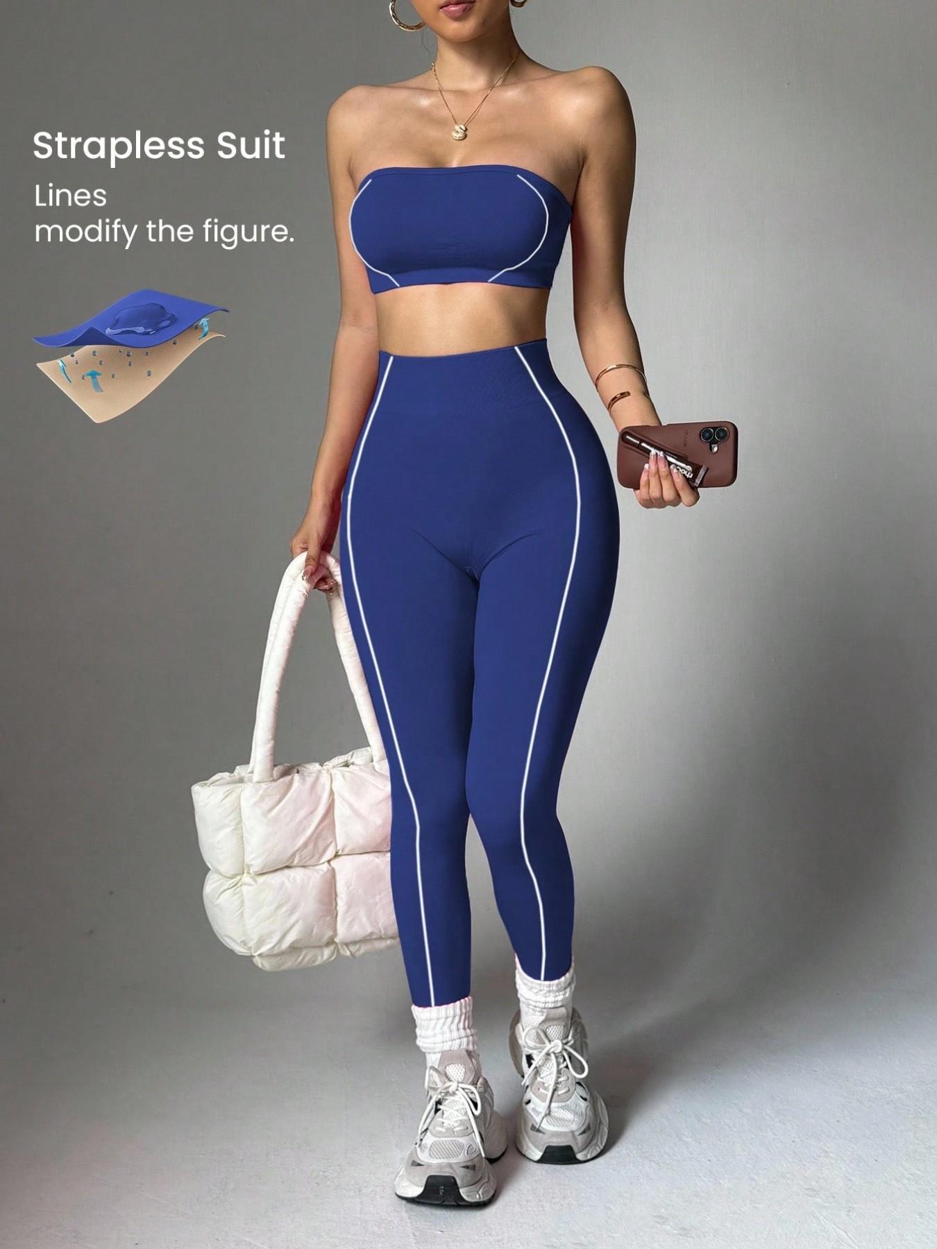 Women's Seamless Yoga Sportswear Set, Crop Top + Leggings, Anti-Slip Silicone Design, Breathable Comfort, Ideal for Gym, Running, Cycling,Crop Top + Tight Pants, Yoga Leggings, Breathable Activewear, Sports Fitness Wear