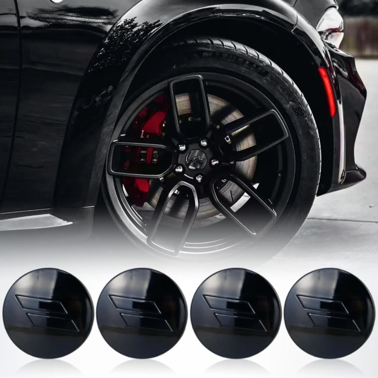 63mm=2.5 inches-Slash Wheel Center Cap Covers Hub Cap Emblem Badge Compatible with Jeep & Chrysler & Dodge Charger Challenger Durango Dart (Black)