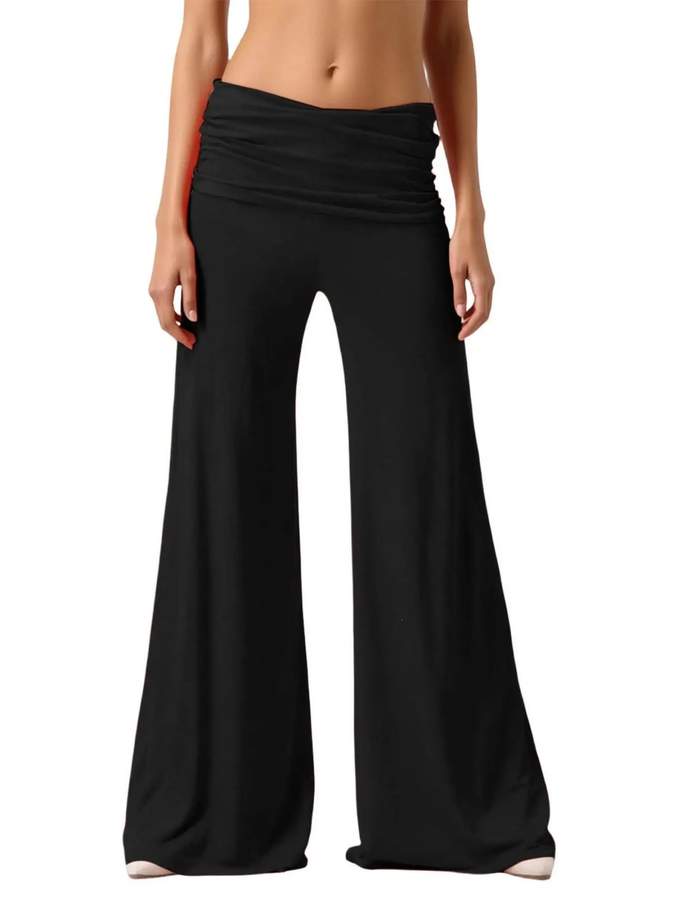 Women's Wide Leg Yoga Pants, High Waisted Fold over Waistband, Soft Stretch Casual Flare Leggings, Workout Pants for Comfortable Wear