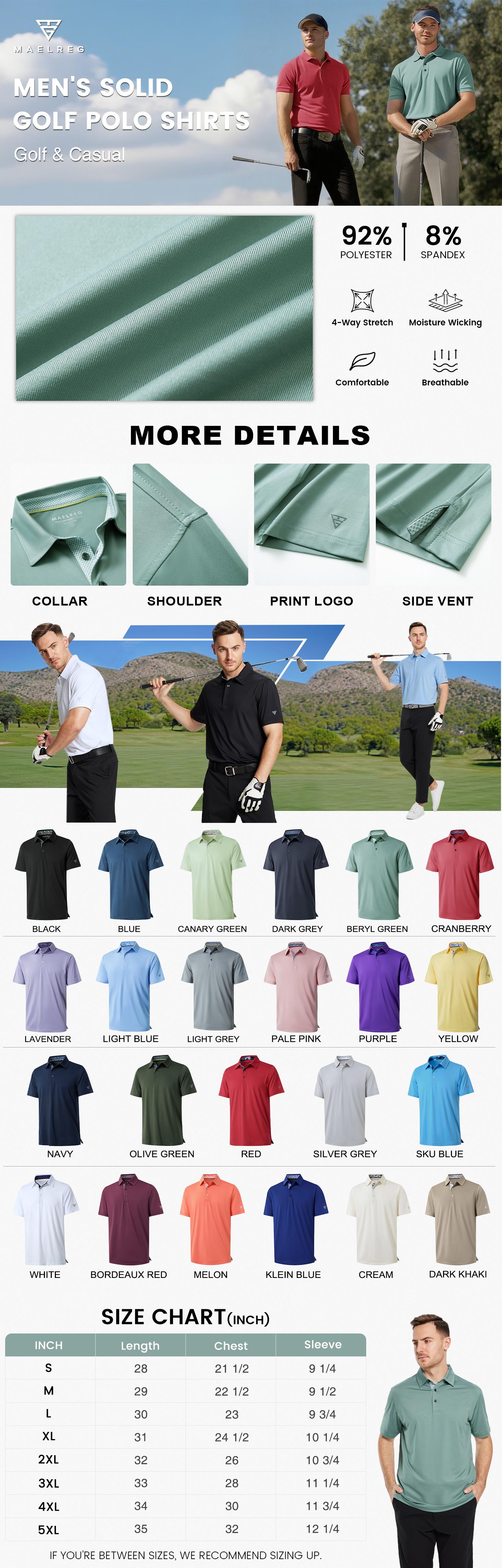 MAELREG Men's Outdoor Golf Polo Shirt, Performance Stretch Athletic Top, Quick-Dry Sports Lapel Tee, Classic Solid Color Activewear, Great Christmas Gift for Men SpringStatements