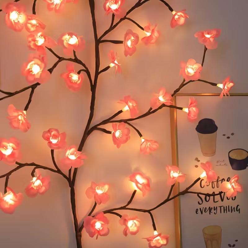 96 LED Cherry Blossom String Lights, Bendable Sakura Branches, 8 Lighting Modes, USB Powered, DIY Decor for Bedroom, Wall, Party, Wedding, Holiday, Versatile Usage