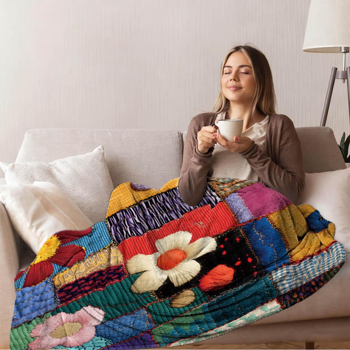 Simple Patchwork Print Blanket, Soft Flannel, Breathable and Warm, Bedroom Decor, Gift, Pet Blanket, All Seasons