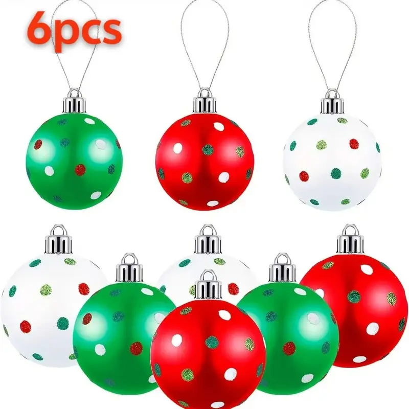 6pcs, glittering Christmas ball decoration, Christmas tree ball decoration, holiday ball decoration, Christmas ball decoration, used for festivals, weddings, Christmas decorations (gold and silver caps are shipped randomly).