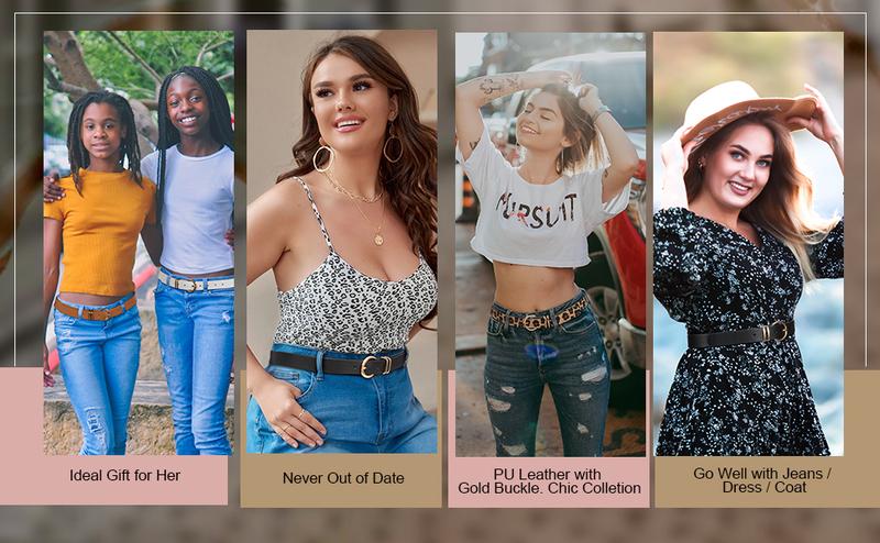 JASGOOD Women's Leather Belts for Jeans Dresses Fashion Gold Buckle Ladies waist Belt