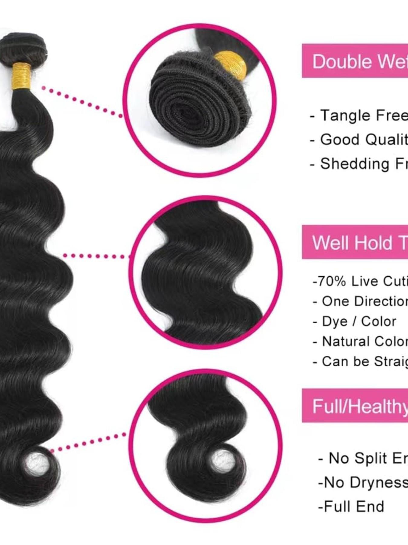1PC 4A-NBW Natural Black Body Wave Human Hair Bundle, Brazilian Hair Weave