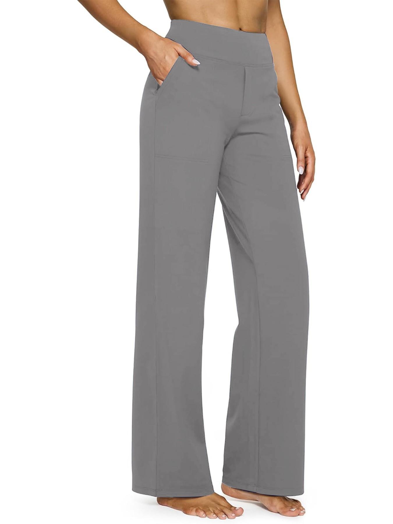 2026 Loose High-Waist Business Casual Pants Yoga Pants Women Wide Leg Pants with Pockets Comfortable Everyday Athletic Sweatpants Knit