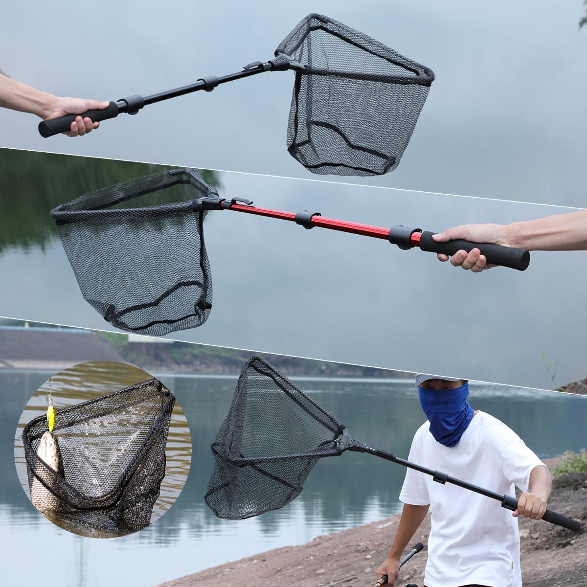 Floating Fishing Net with Rubber-Coated Base for Easy Catching of Steelhead, Salmon, Fly Fish, Catfish, Bass, Trout, Portable Collapsible Stretchable Fish Net