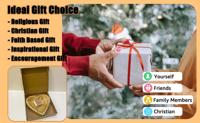 Handcrafted Vintage Prayer Bowl, Wooden Heart Shaped Prayer Bowl with 24 Prayer Cards, Cross & Letter Pattern, Religious Decorations Dough Bowls, Home Decor, Christian Gifts for Women, Church Ornaments, New Year's Day Valentine's Day & Easter Sunday Gifts