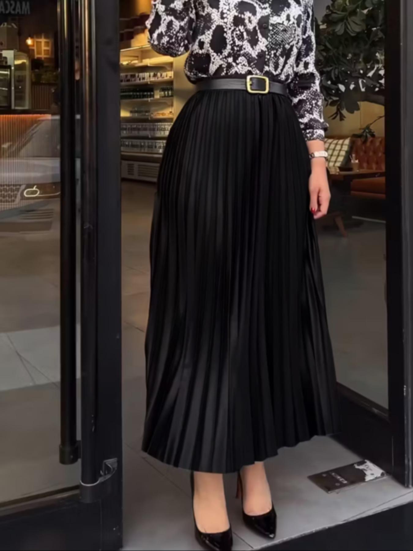 Elegant High Waist Pleated Skirt, Slimming Mid-Length A-Line Dress, Fashion Classic Versatile Solid Color Options Available, Flowy Pleated Skirts