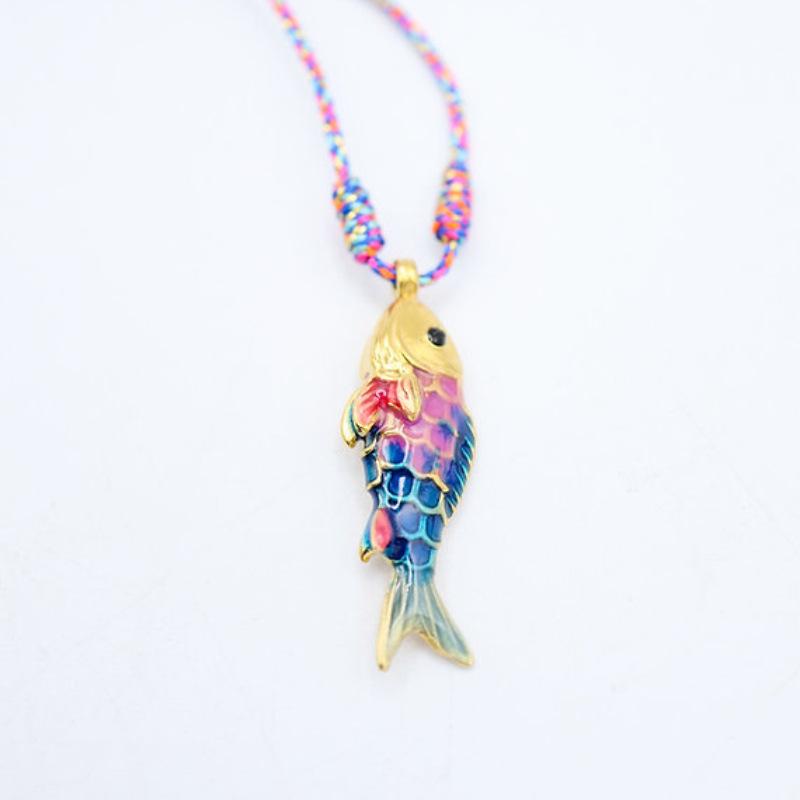 Women's Copper Ocean Fish Pendant Statement Necklace - Fashion Jewelry Accessories, Bold Statement Piece, Vibrant Multicolored Cord for Casual Indoor Recreation Wear