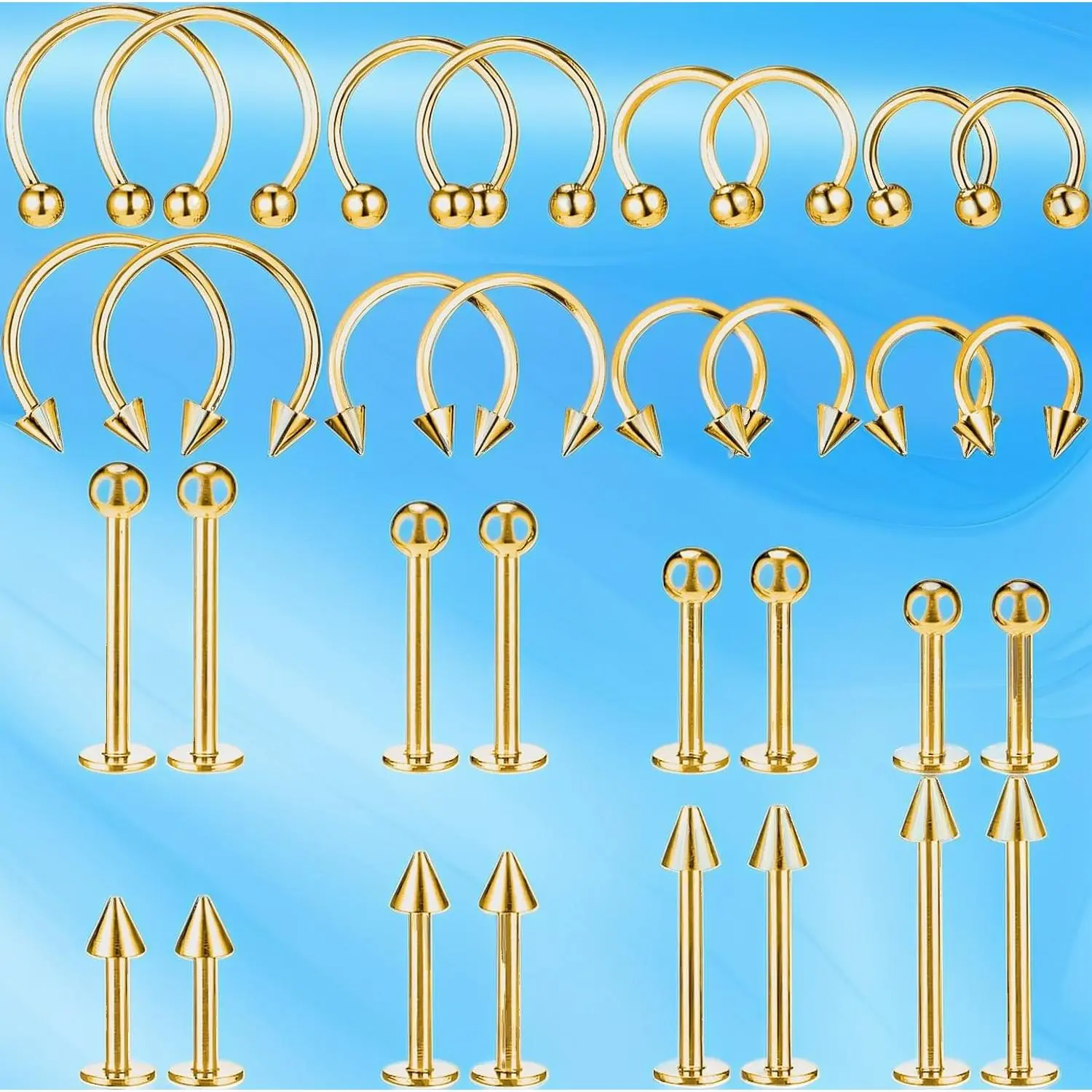 64Pcs Steel Piercing Jewelry Set, Lip Barbell Lip Rings, Vertical Labret Medusa Snake Bite, Helix  Tragus Cartilage Stud Earrings for Men Women
