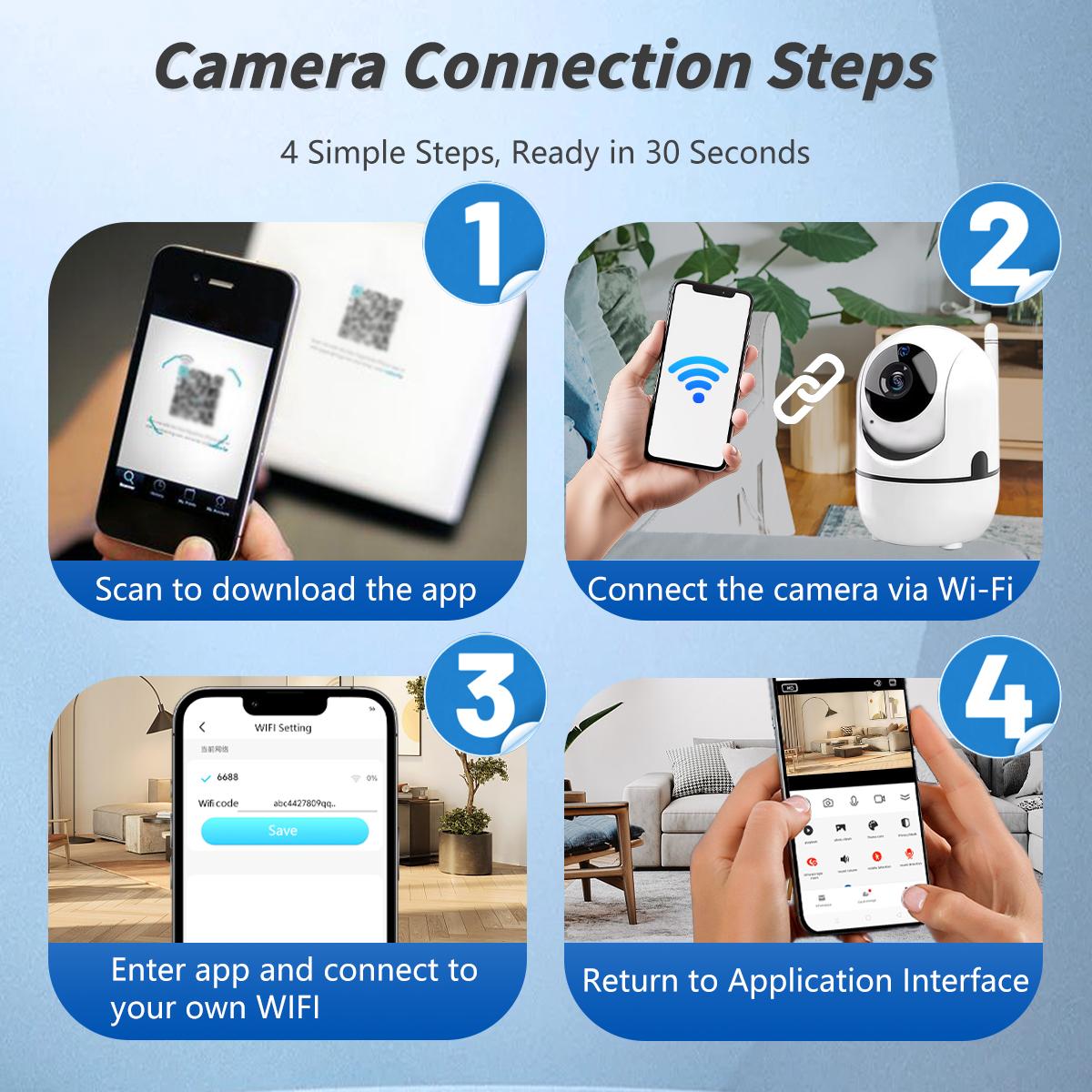 1080p Smart Security Camera, HD Quality, Infrared Night Vision, PIR Motion Detection, Baby/Pet Monitor Camera, Two Way Audio, 360 Degree for Home Security, 24/7 Continuous Recording, White Security Camera for Home/Warehouse/Store