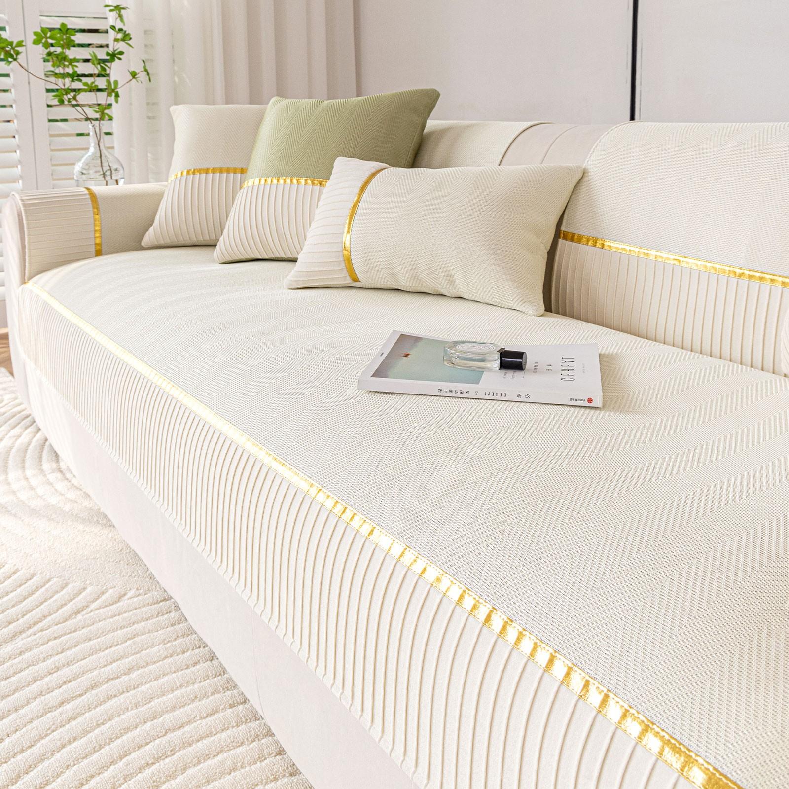 Ice Silk Gold Trim Sofa Pad, Vintage High-End Elegant Design, Reusable All-Season Sofa Cover, Trendy Universal Sofa Protector
